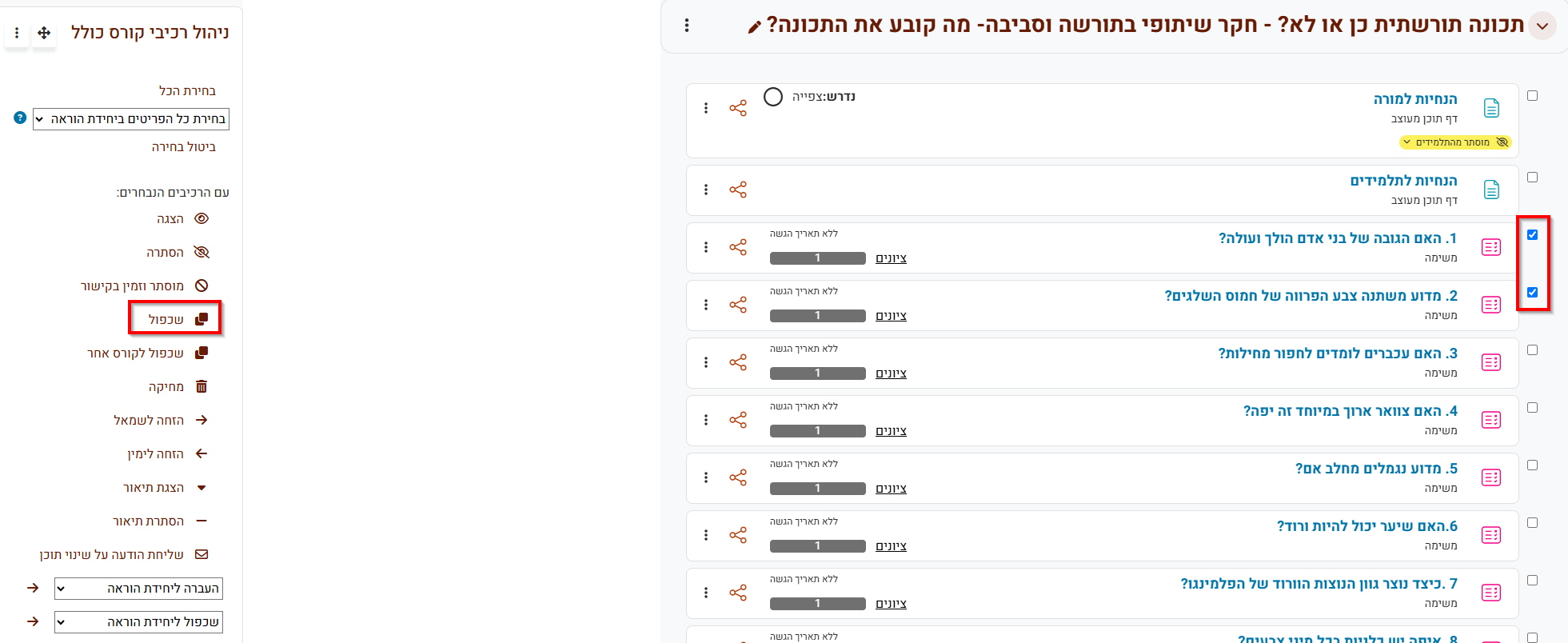 בחירת פריטים ושכפול