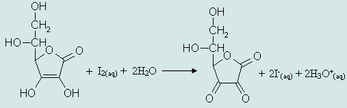 תגובה כימית בין חומצה אסקורבית לתמיסת יוד