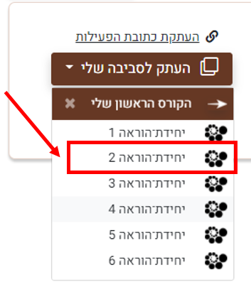 בחירת יחידת הוראה להעתקה