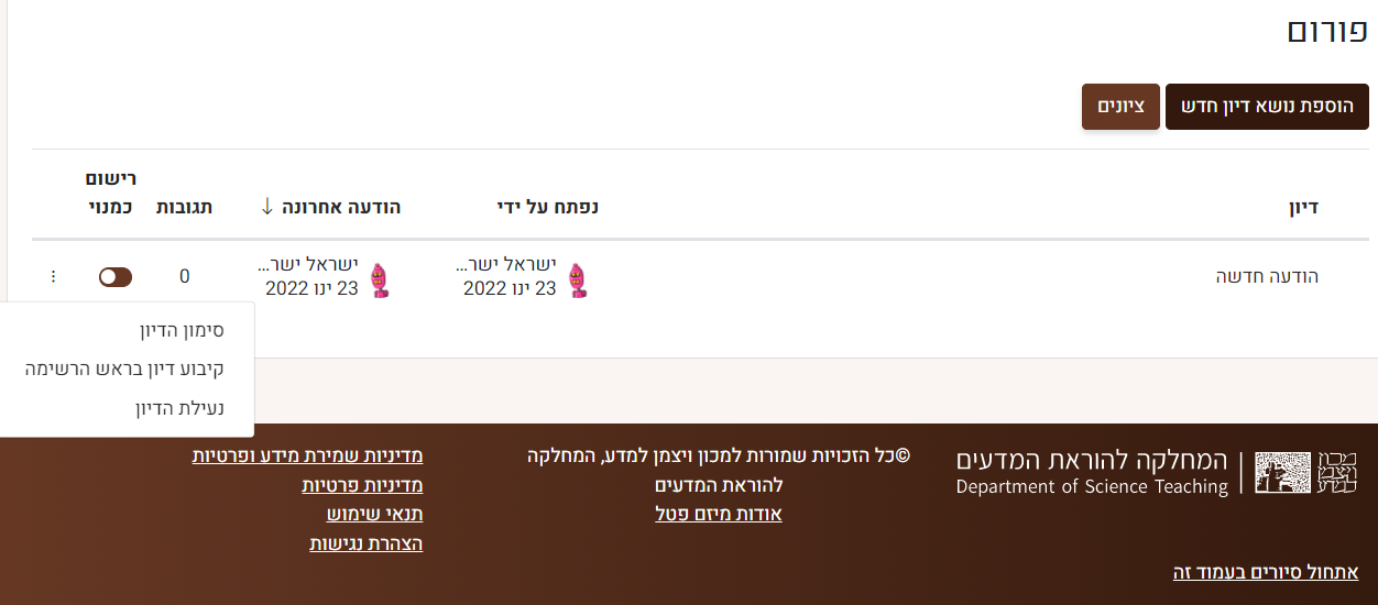 ההגדרות פורום