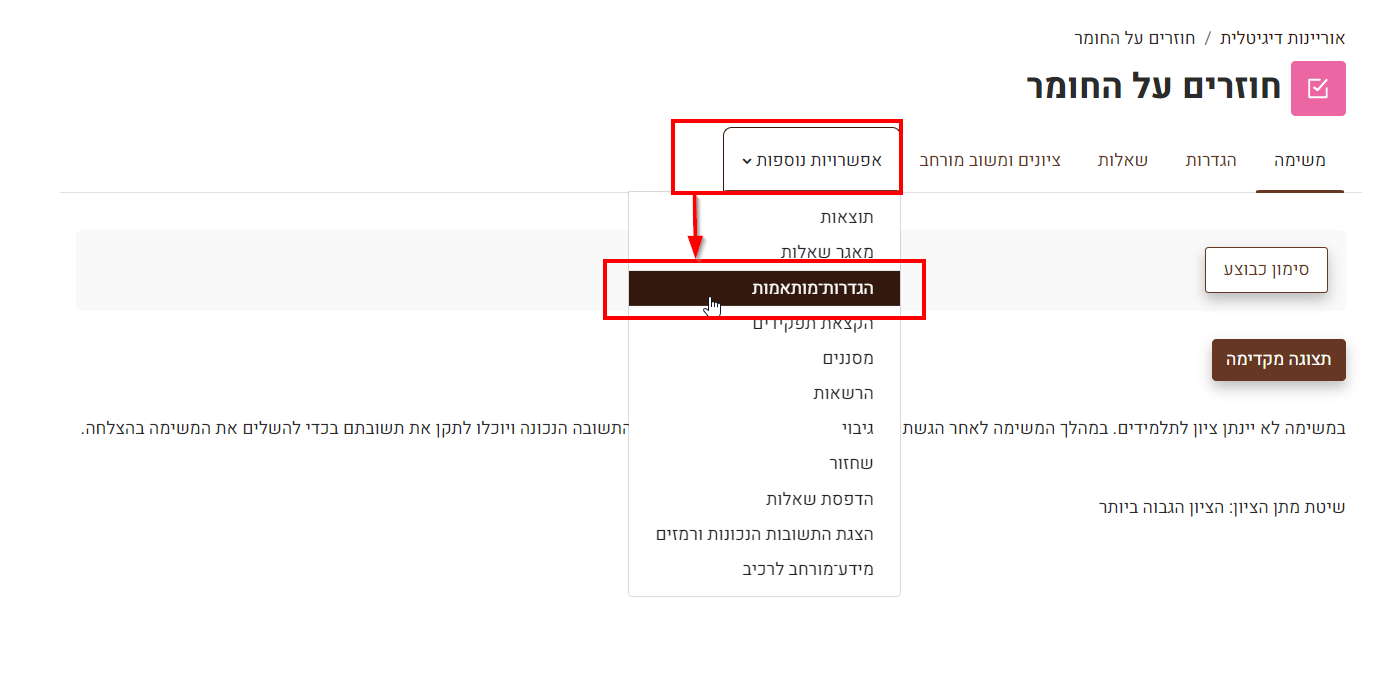 כניסה להגדרות מותאמות