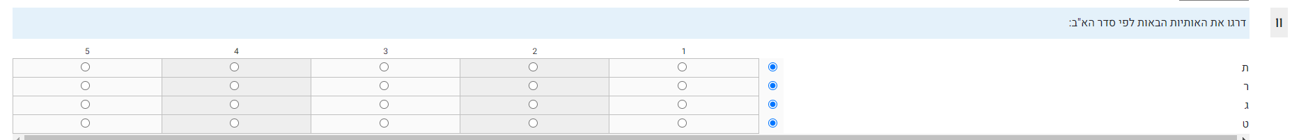 דוגמה לשאלת דירוג בשאלון