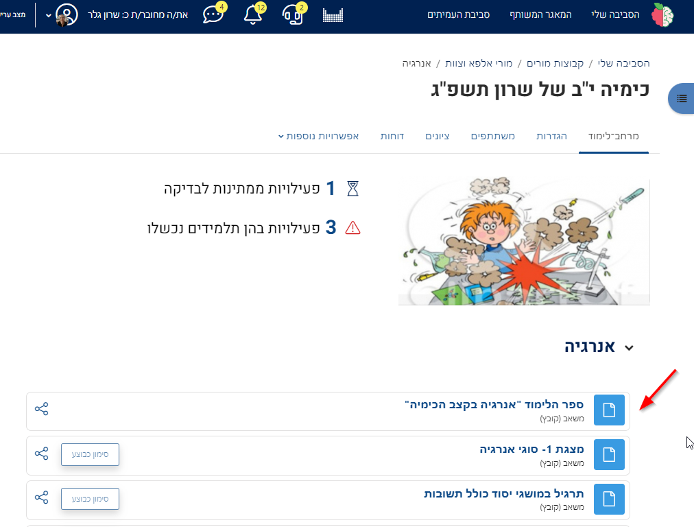 תצוגת פריטים ביחידת הוראה