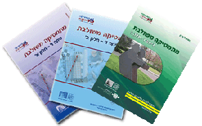 שלושה כריכות של מהדורות הניסוי של מתמטיקה משולבת לכיתה ז