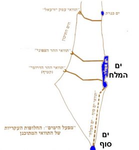 מפה המציגה את 4 האפשרויות החלופיות לביצוע תעלת הימים