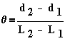 \theta =\frac{d_{2}-d_{1}}{L_{2}-L_{1}}
