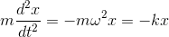 m\frac{d^{2}x}{dt^{2}}=-m\omega ^{2}x=-kx
